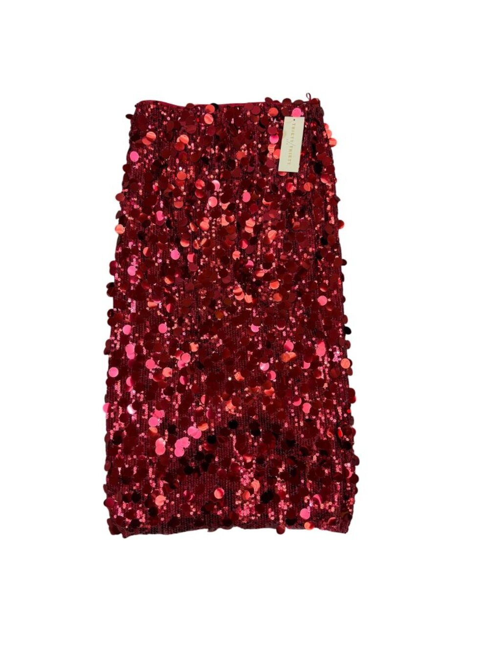 Thirty/Thirty Womens Red Sequin Pencil Midi Skirt Glittery Partywear Size M
